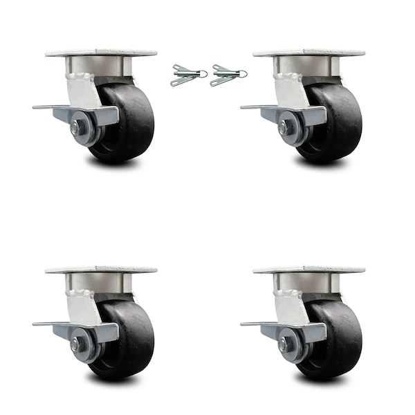 Service Caster 4 Inch Kingpinless Glass Filled Nylon Wheel Caster Brakes 2 Swivel Locks, 4PK SCC-KP30S420-GFNR-SLB-BSL-2-SLB-2 - main